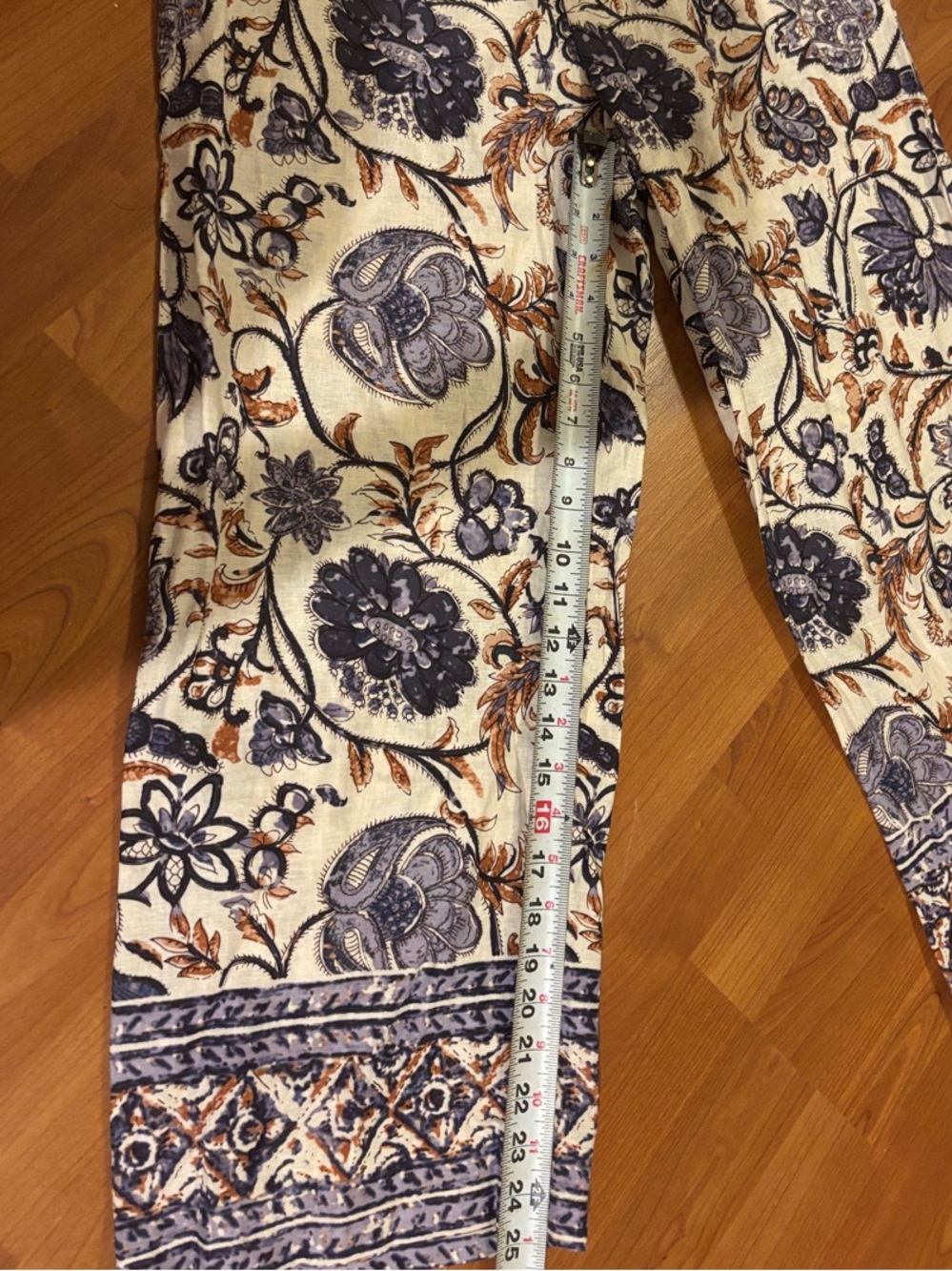 Nicole Miller Cream Wide-Leg Pants with Purple and Brown Floral Pattern - Picture 3 of 7
